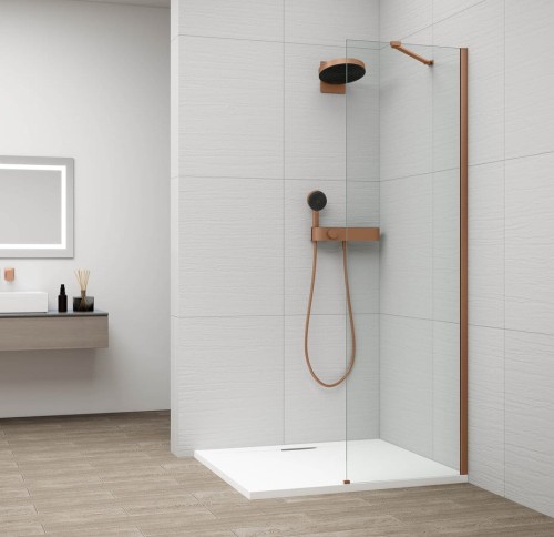 ESCA COPPER MATT jednoczęściowa kabina przysznicowa Walk-In, montaż przy ścianie, szkło czyste, 600 mm