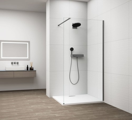 ESCA GUN METAL jednoczęściowa kabina przysznicowa Walk-In, montaż przy ścianie, szkło czyste, 1400 mm