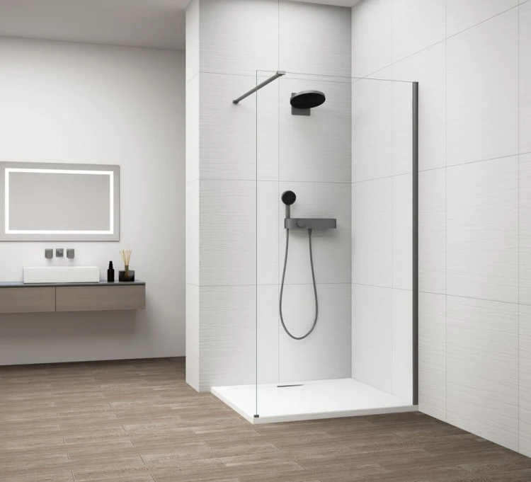 ESCA GUN METAL jednoczęściowa kabina przysznicowa Walk-In, montaż przy ścianie, szkło czyste, 1400 mm