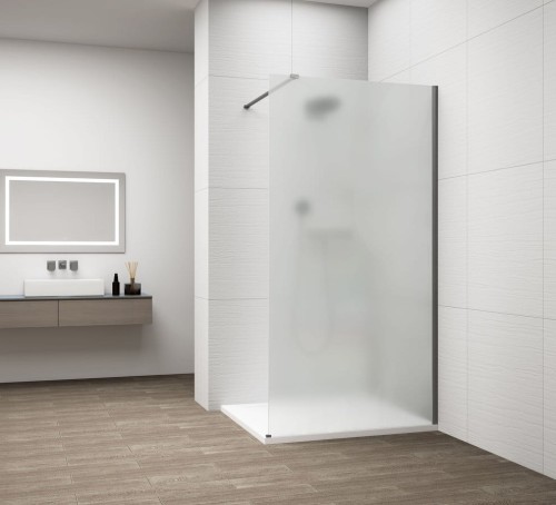 ESCA GUN METAL jednoczęściowa kabina przysznicowa Walk-In, montaż przy ścianie, szkło mleczne, 1500 mm