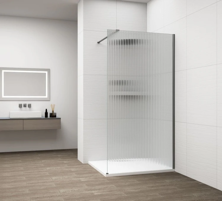 ESCA GUN METAL jednoczęściowa kabina przysznicowa Walk-In, montaż przy ścianie, szkło Flute,1500 mm