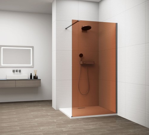 ESCA GUN METAL jednoczęściowa kabina przysznicowa Walk-In, montaż przy ścianie, szkło Marron, 1500 mm