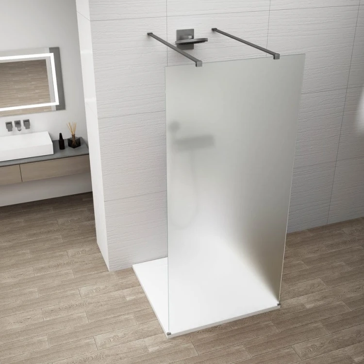 ESCA GUN METAL jednoczęściowa kabina przysznicowa Walk-In, szkło mleczne, 1500 mm