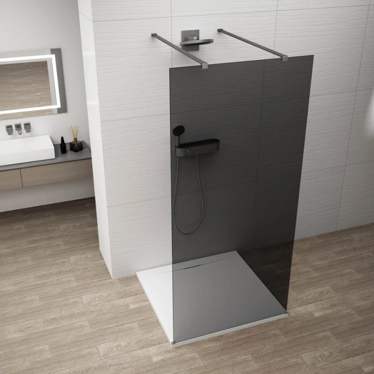 ESCA GUN METAL jednoczęściowa kabina przysznicowa Walk-In, szklo dymione, 1400 mm