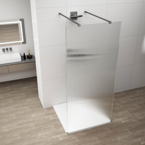 ESCA GUN METAL jednoczęściowa kabina przysznicowa Walk-In, szklo Flute, 1300 mm
