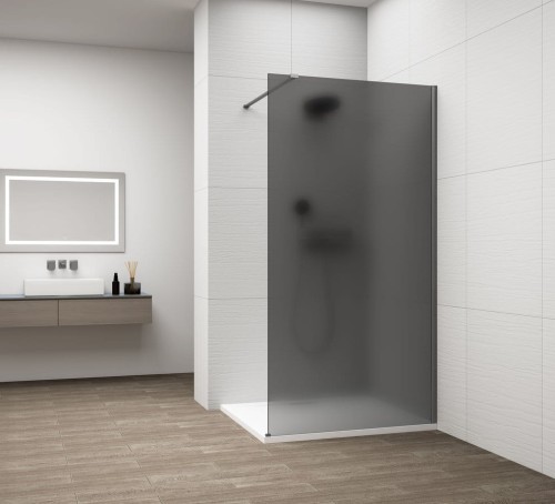 ESCA GUN METAL jednoczęściowa kabina przysznicowa Walk-In, montaż przy ścianie, szkło mat dymione, 1400 mm