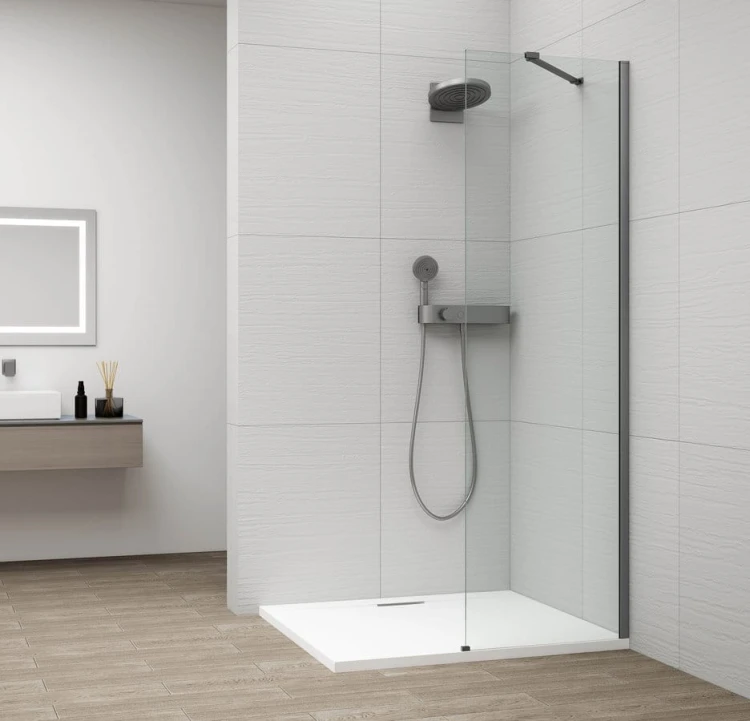 ESCA GUN METAL jednoczęściowa kabina przysznicowa Walk-In, montaż przy ścianie, szkło czyste, 400 mm