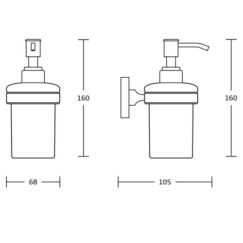 Rysunek techniczny - SAMBA dozownik mydła 150ml, szkło mleczne, chrom