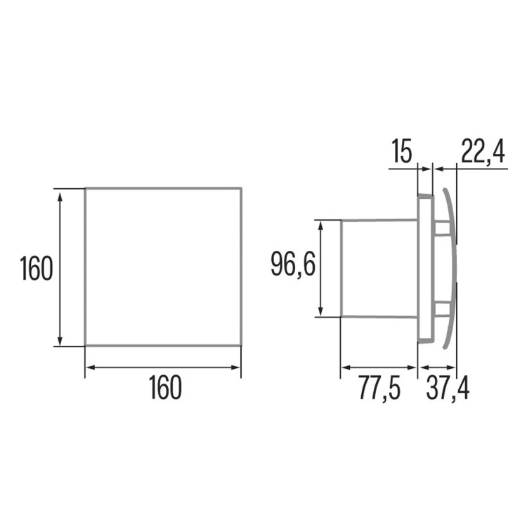 Rysunek techniczny - SILENTIS UC TH 10 wentylator łazienkowy, osiowy z automatom, 8W,wylot 100mm, biały