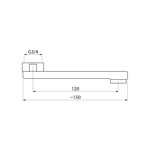 Rysunek techniczny - Ramię odpływowe do baterii, 120mm, płaskie, chrom