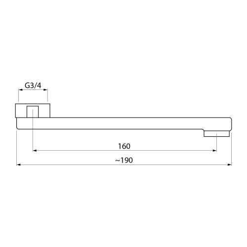 Rysunek techniczny - Ramię odpływowe do baterii, 160mm, płaskie, chrom