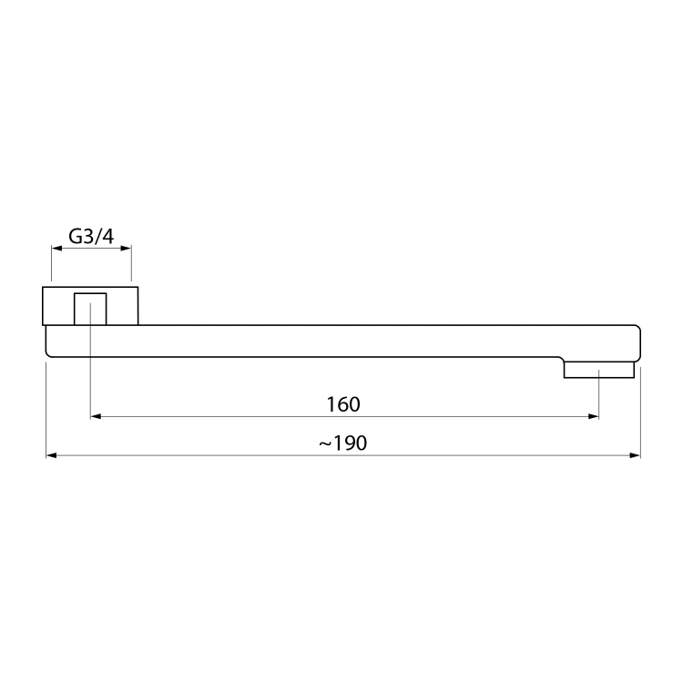 Rysunek techniczny - Ramię odpływowe do baterii, 160mm, płaskie, chrom