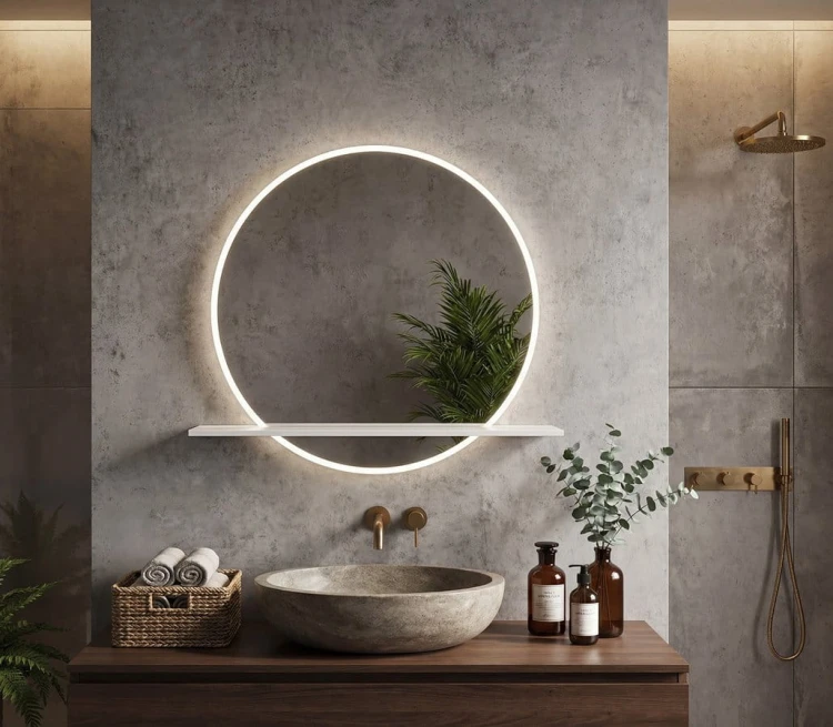 VISO okrągłe lustro z oświetleniem LED, ø 70cm, półką, biały mat #5