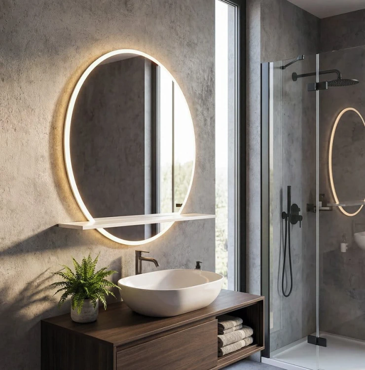 VISO okrągłe lustro z oświetleniem LED, ø 60cm, półką, biały mat #4