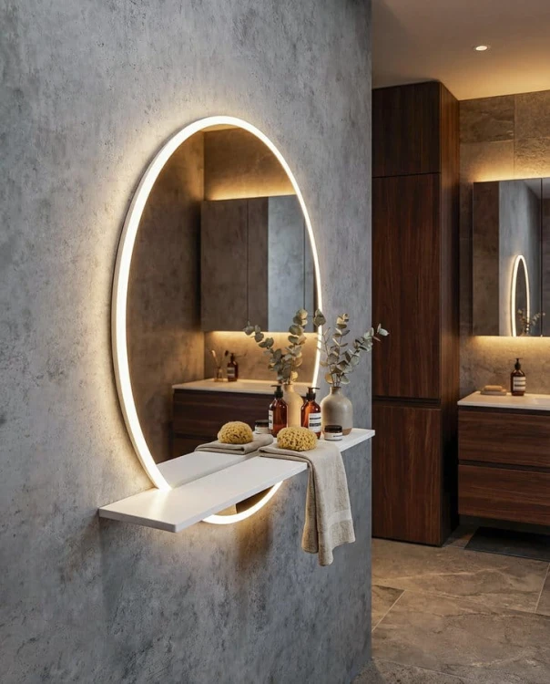 VISO okrągłe lustro z oświetleniem LED, ø 60cm, półką, biały mat #6
