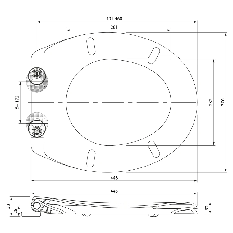 Rysunek techniczny - SAMANTA deska WC, Soft Close, Easy Take, biały