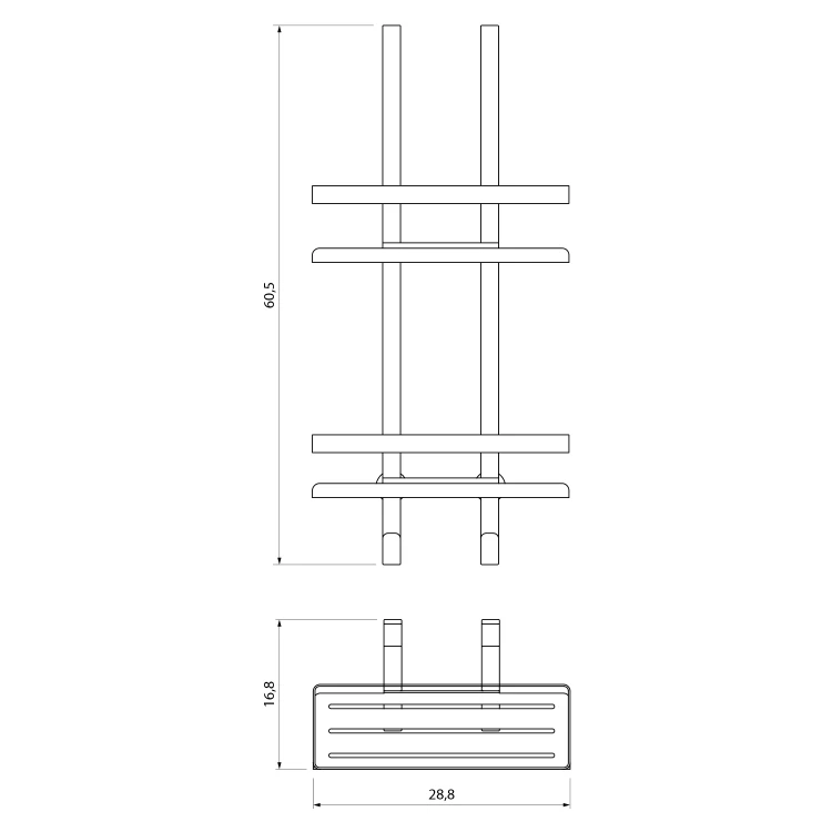 Rysunek techniczny - MYLINE półka prysznicowa wisząca, 240x490x220mm, stal nierdzewna połysk
