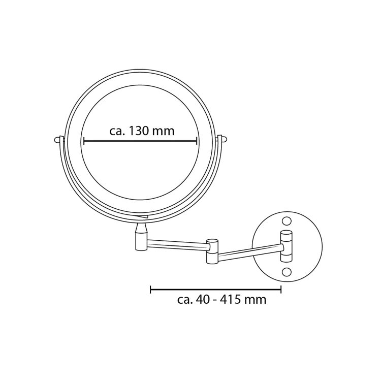 Rysunek techniczny - MARY wiszące lusterko kosmetyczne, LED, średnica 130mm, chrom