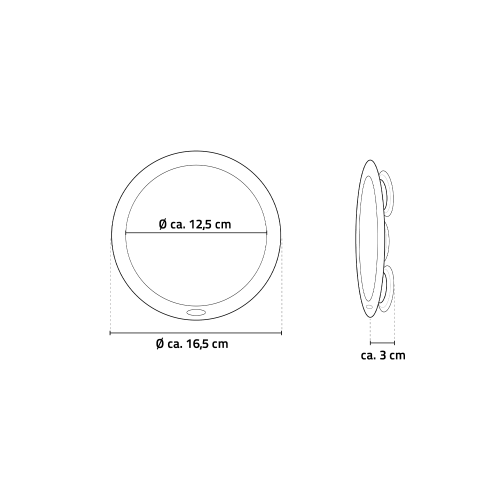 Rysunek techniczny - MULAN lusterko kosmetyczne z przyssawkami, LED, średnica 127mm, biały