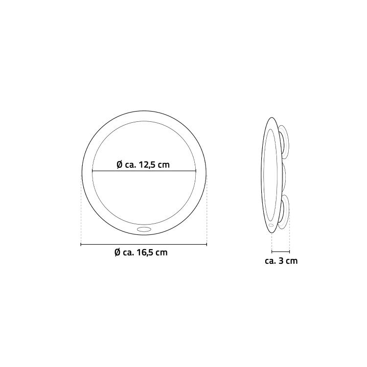Rysunek techniczny - MULAN lusterko kosmetyczne z przyssawkami, LED, średnica 127mm, biały
