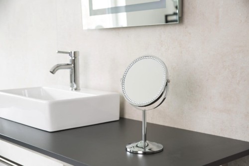 HELENE lusterko kosmetyczne stojące, dwustronne, średnica 170mm, z cyrkoniami, chrom #2