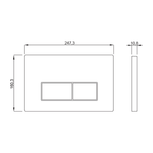 Rysunek techniczny - SCHWAB PLUTO przycisk spłuczki, 247x160 mm, czarny mat