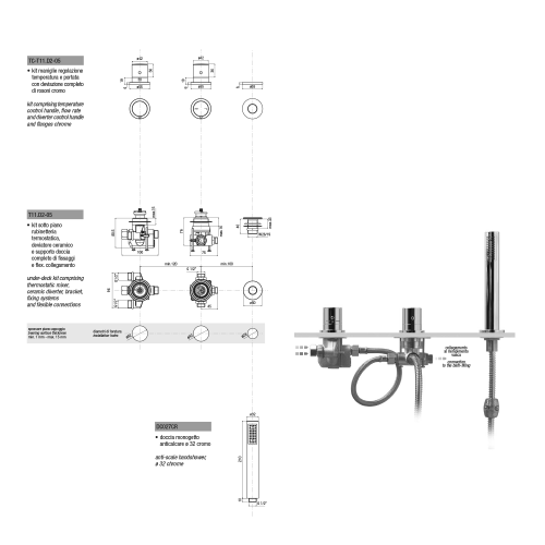 Rysunek techniczny - GO bateria na brzeg wanny trzyelementowa, termostatyczna, chrom