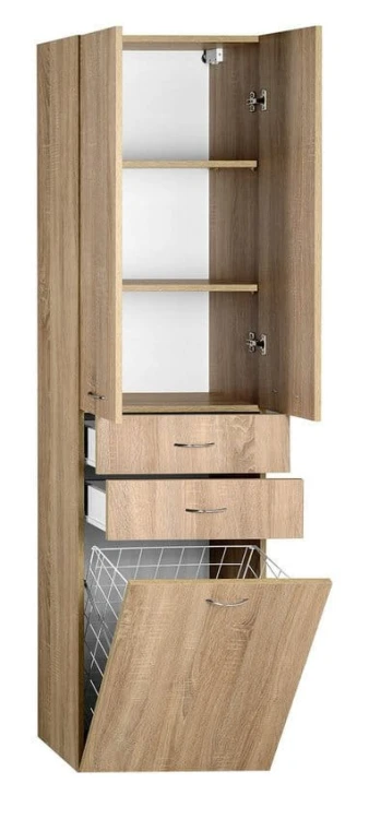 ZOJA/KERAMIA FRESH szafka wysoka z koszem na bieliznę 50x184x29cm, dąb platin #2