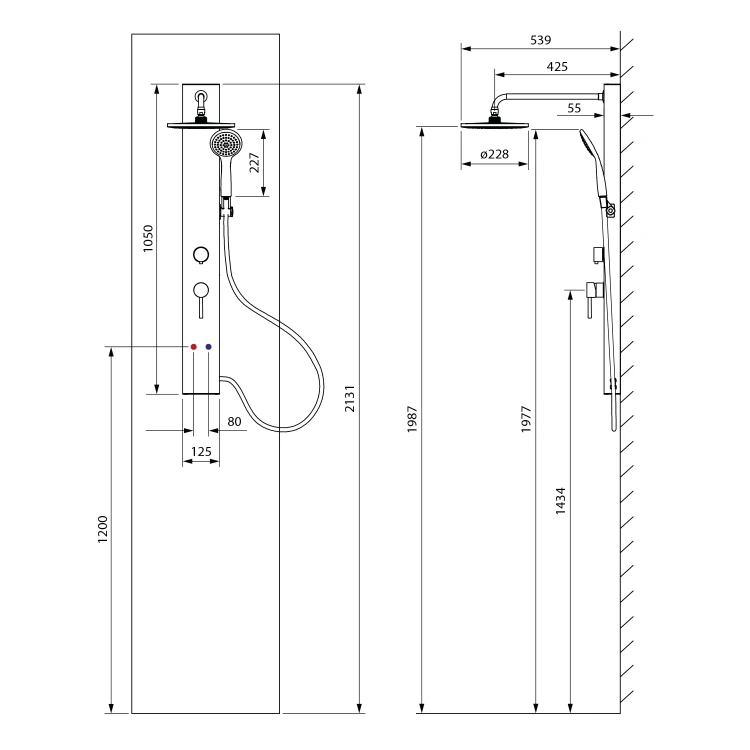 Rysunek techniczny - FIGA panel prysznicowy 125x1050mm, biały