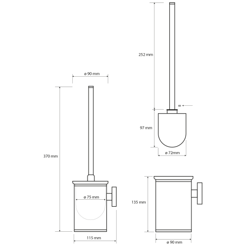 Rysunek techniczny - X-STEEL wisząca szczotka do WC, stal nierdzewna mat