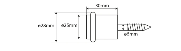 Rysunek techniczny - Odbojnik drzwiowy podłogowy 25x30mm, chrom