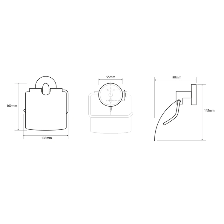 Rysunek techniczny - X-STEEL wieszak na papier toaletowy, stal nierdzewna mat