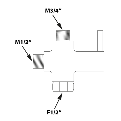 Rysunek techniczny - Przełącznik kolumny prysznicowej F1/2"-M1/2"xM3/4"