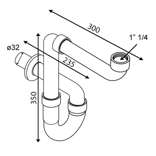 Rysunek techniczny - HANDICAP Syfon umywalkowy 5/4", odpływ 32mm, chrom
