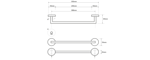 Rysunek techniczny - X-STEEL wieszak na ręczniki 300mm, stal nierdzewna mat