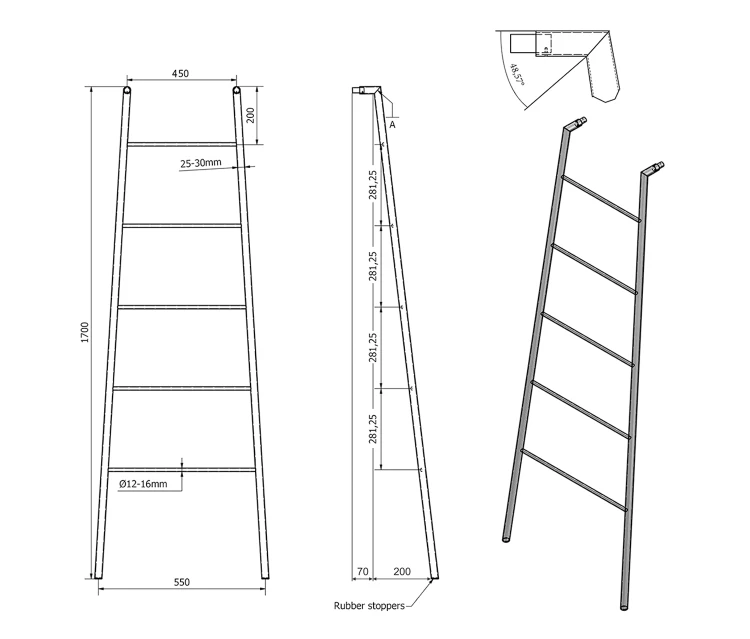 Rysunek techniczny - SEGA wieszak łazienkowy, 550x1700x70mm, stal nierdzewna mat