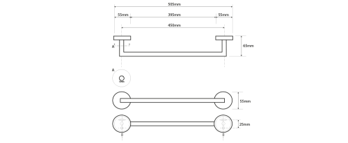 Rysunek techniczny - X-STEEL wieszak na ręczniki 450mm, stal nierdzewna mat