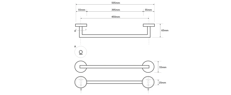Rysunek techniczny - X-STEEL wieszak na ręczniki 450mm, stal nierdzewna mat