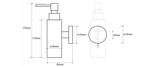 Rysunek techniczny - X-ROUND dozownik mydła 150ml, chrom