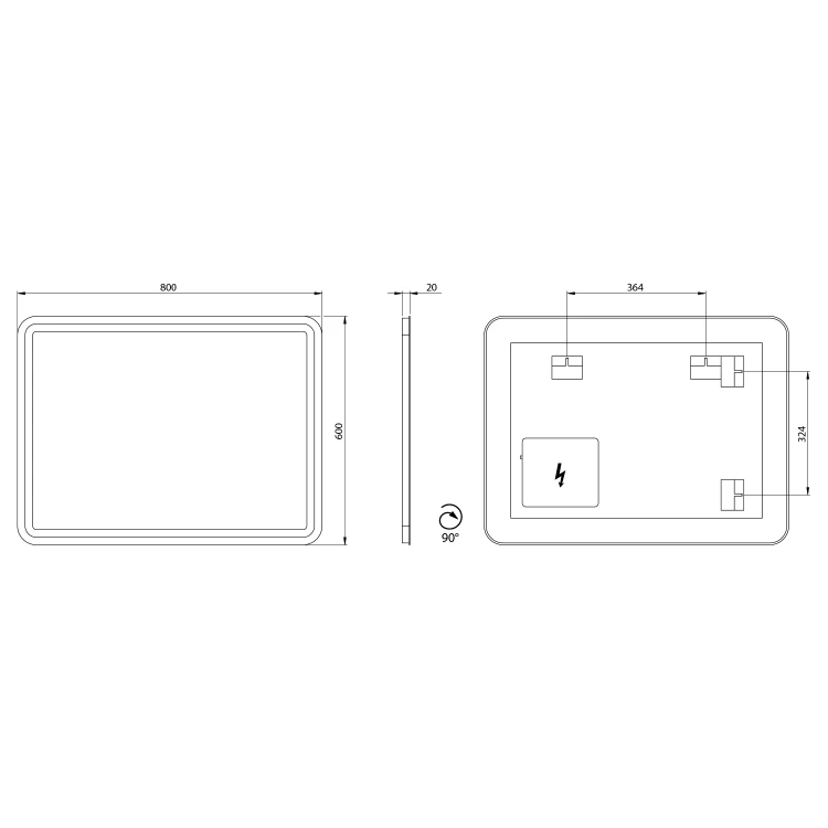 Rysunek techniczny - NYX lustro z oświetleniem LED 60x80cm