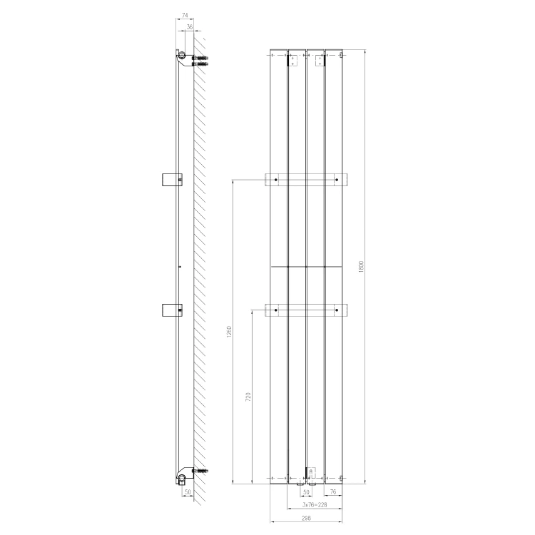 Rysunek techniczny - COLONNA grzejnik 298x1800mm, łupkowy ze strukturą