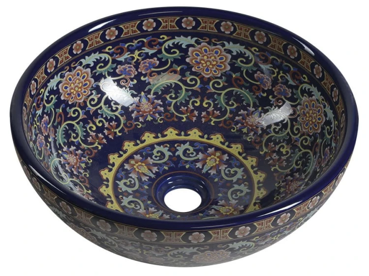 PRIORI umywalka ceramiczna nablatowa Ø 41 cm, filetowy ze wzorem