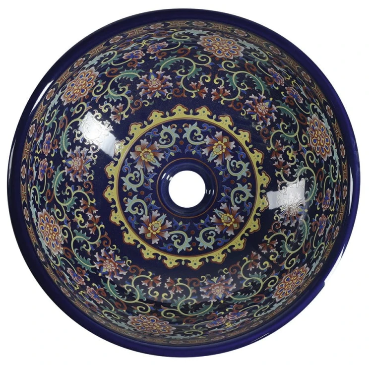PRIORI umywalka ceramiczna nablatowa Ø 41 cm, filetowy ze wzorem #2