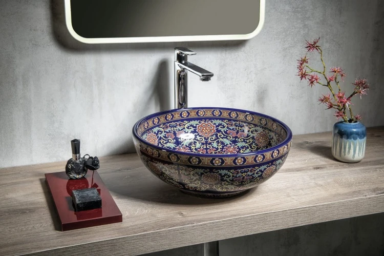PRIORI umywalka ceramiczna nablatowa Ø 41 cm, filetowy ze wzorem #5
