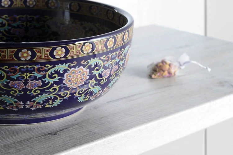 PRIORI umywalka ceramiczna nablatowa Ø 41 cm, filetowy ze wzorem #6