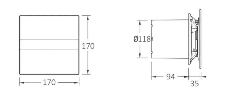 Rysunek techniczny - E-120 GT wentylator łazienkowy osiowy z wył. czasowym, 15W, wylot 120mm, biały