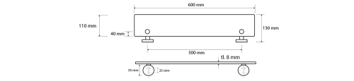 Rysunek techniczny - X-ROUND półka szklana 600x130mm
