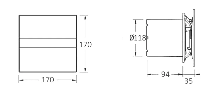 Rysunek techniczny - E-120 GTH wentylator łazienk. osiowy z elektr. wył. czas.6W/11W, wylot 120mm, bi
