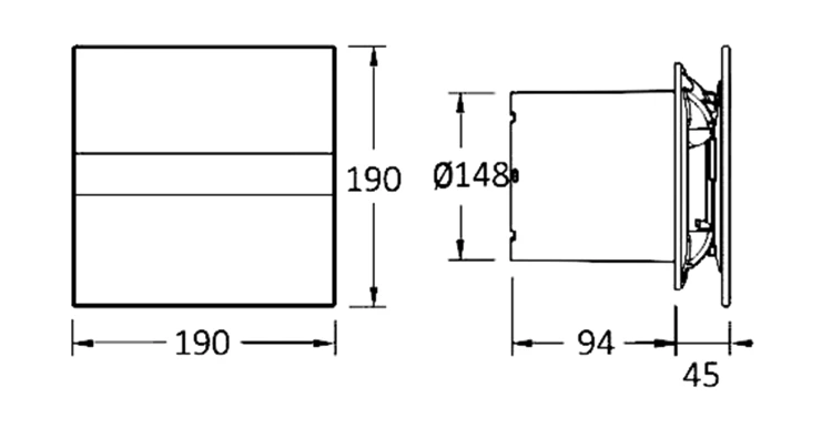 Rysunek techniczny - E-150 GTH wentylator łazienk. osiowy z elektr.wył. czas10W/19W, wylot 150mm, bia