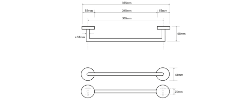 Rysunek techniczny - X-ROUND wieszak na ręczniki 300mm, chrom